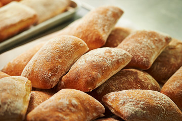 Pile of bread at bakery 