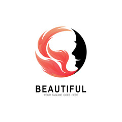 The logo of a beautiful woman, fire and face