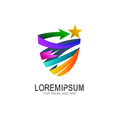 Shield logo icon design template elements, ribbon icon vector, line