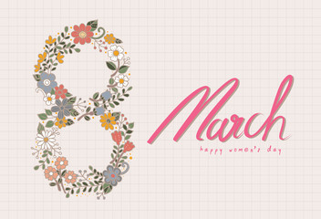 8th March, Happy women's day with flower doodles vector. - 320487692