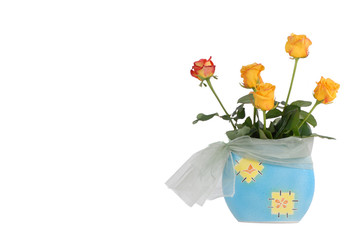 Bouquet of beautiful yellow roses on a white isolated background