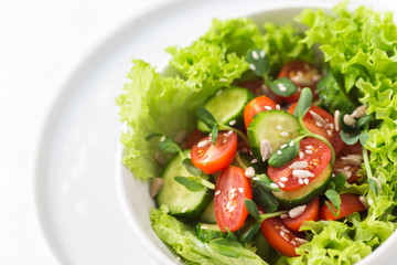 Healthy food. Vegetarian salad with seeds and sprouts