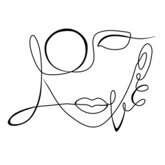 One continuous single drawn art line portrait of a young girl beauty and fashion . Isolated image minimalist vector illustration for t-shirt,concept slogan logo design print graphics style