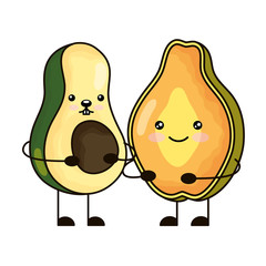avocado with papaya kawaii characters