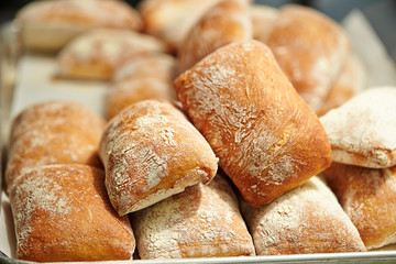 Pile of bread at bakery 