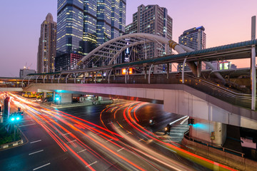  blur light traffic at ChongNonsi bridge junction / blurry traffic light in the city 