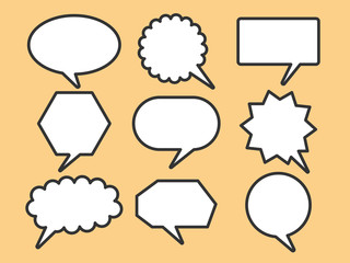 Bubble text boxes cartoon set vector eps10 illustration. Simple white color talking chat sympols.