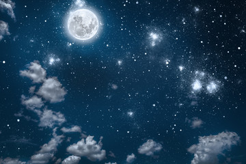 Plakat backgrounds night sky with stars and moon and clouds.