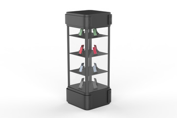 Transparent Display Case Glass Showcase Mobile Phone Display Counter. 3d illustration