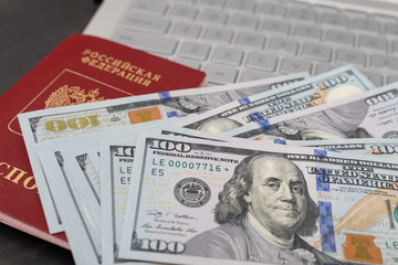 paper dollar currency for ordering fake or forged passport ID document. illegal registration