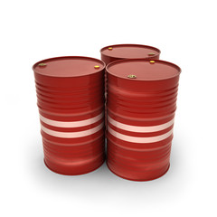 Red barrels on a white background (3d illustration)