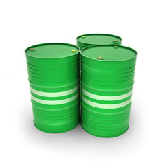 Green barrels on a white background (3d illustration)