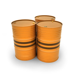 Orange barrels on a white background (3d illustration)