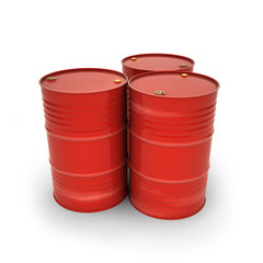 Red barrels on a white background (3d illustration)