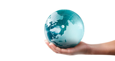 Globe ,earth in human hand, holding our planet glowing