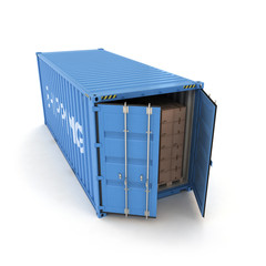 Open Shipping Container with Cargo on a White (3d illustration)