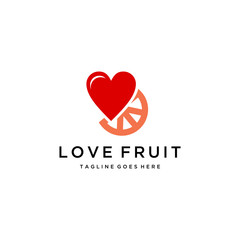 Creative orange fruit with love sign logo design Vector illustration template