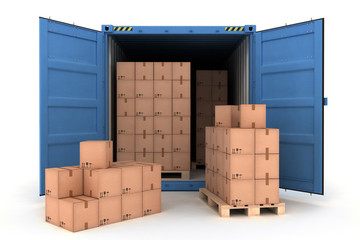 Open Shipping Container with Cargo on a White (3d illustration)