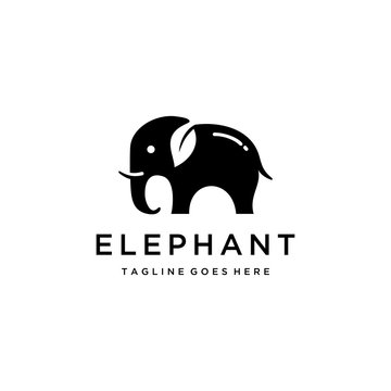 Creative elephant with leaf ear logo style design template illustration