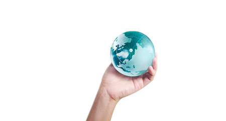 Globe ,earth in human hand, holding our planet glowing