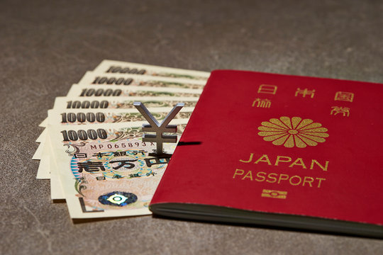 Japanese passport and Japanese currency 
