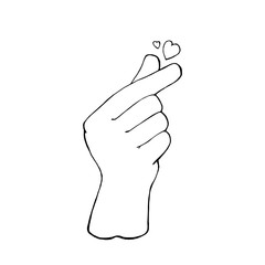 Finger heart asian I love you outline sign, gesture romantic k pop culture simbol, relationship concept isolated on white background.