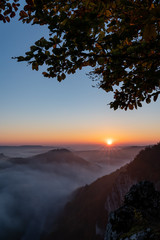 Sunrise in the mountains in autumn