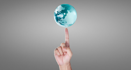 Globe ,earth in human hand, holding our planet glowing