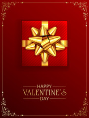 Valentines Gift Boxes with Golden Bow on Red Background with Ornate Elements