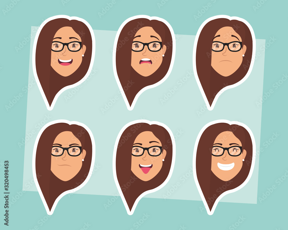 Canvas Prints group of women with eyeglasses heads and expressions