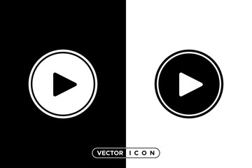 Play Icon in Black and White Style. Flat Vector Icon Design Template Element