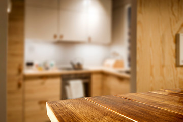 Table background of free space and kitchen interior 