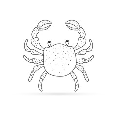 Doodle crab icon isolated on white. Seafood symbol. Logo template. Kids hand drawing art line. Sketch vector stock illustration