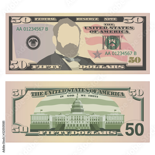 Fifty Dollar Bill On Both Sides 50 Us Dollars Banknote From Front And Reverse Side Vector Illustration Of Usd Isolated On White Background Wall Mural Realvector
