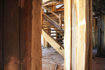 Wooden staircase, abandoned house, demolished house