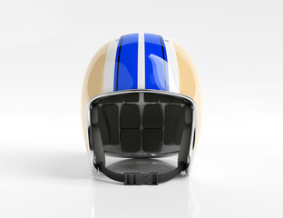 Blue and Yellow vintage motorbike helmet isolated on white background Mockup 3D rendering