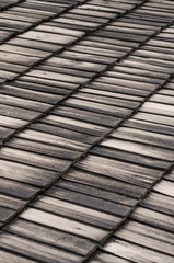 Wooden roof with diagonal old boards