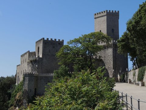 Erice &ndash;  Venus Castle view from the road inside the gardens of Balio Tower