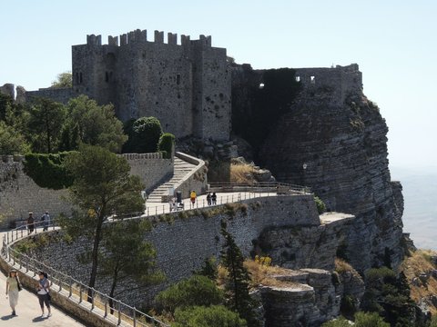 Erice &ndash;  Venus Castle view from the road inside the gardens of Balio Tower