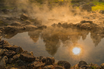 Hot Springs Onsen Natural Bath at National Park Chae Son, Lampang Thailand.In the morning...