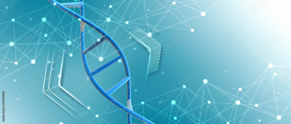 Poster 3d render of dna structure, abstract background