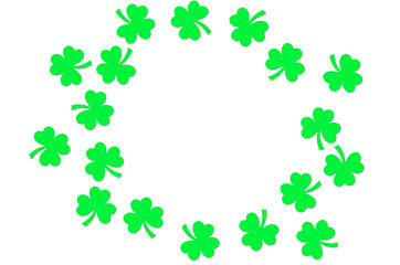 Paper clover leaves on the old wooden background. St.Patrick's day holiday symbol. Space for text, top view