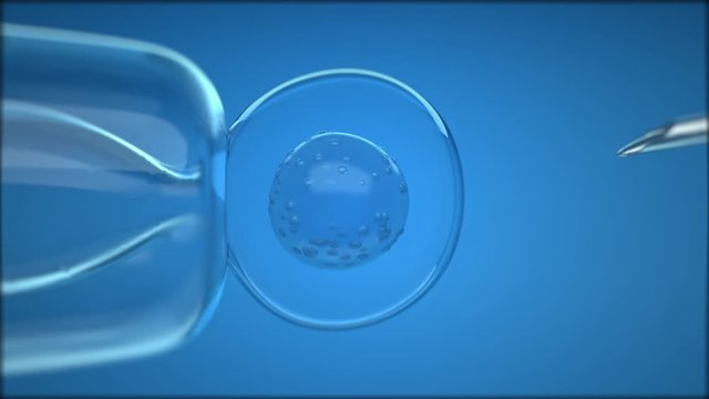 Medical macro animation of a stem cell injection. Needle inserting biological material through a membrane into a cell. Genetic Engineering. DNA experiment