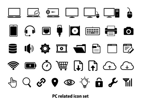 PC (personal computer) related icon vector illustration set