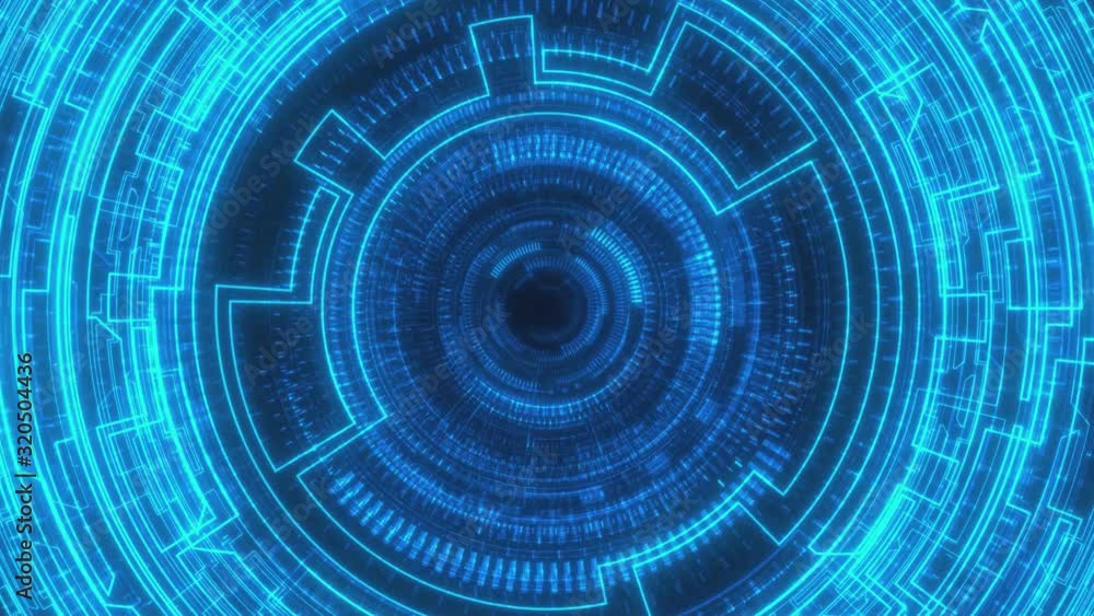 Poster looped animation. abstract background. moving through hyperspace with bright circles in blue color o