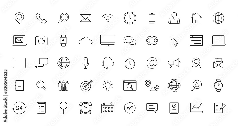 Poster set of contact us web icons in line style. web and mobile icon. chat, support, message, phone. vecto