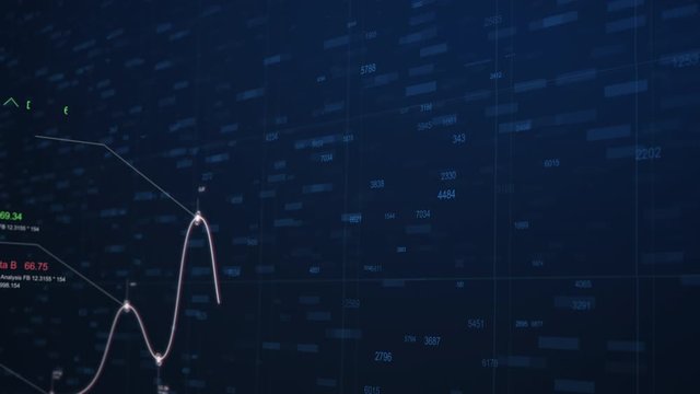 4K Business animation. Growing chart of currency rate and the global economy. Shows data on peak points of the graph. Infographics with world statistics of global data. Analytical diagram background