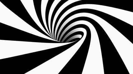 Abstract striped cartoon tunnel. geometrical wormhole shape. Black and white - obrazy, fototapety, plakaty