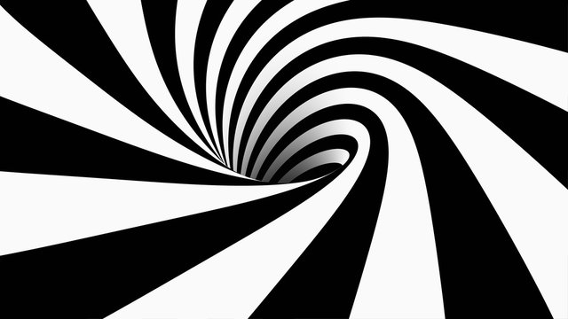 Abstract Striped Cartoon Tunnel. Geometrical Wormhole Shape. Black And White