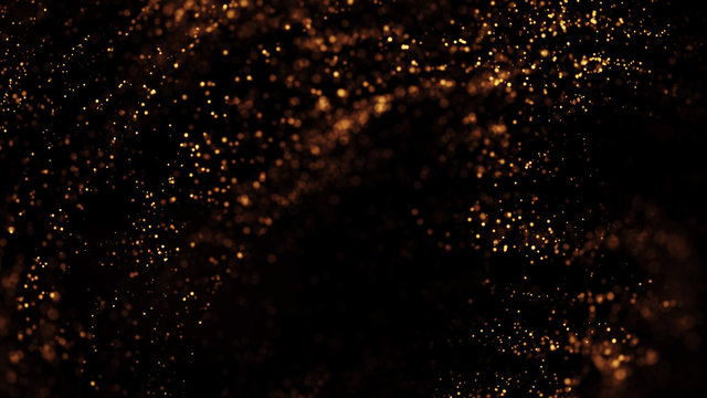 Abstract colorful background and texture, festive golden expensive tones, Thousand small glowing particles flying on a black background.